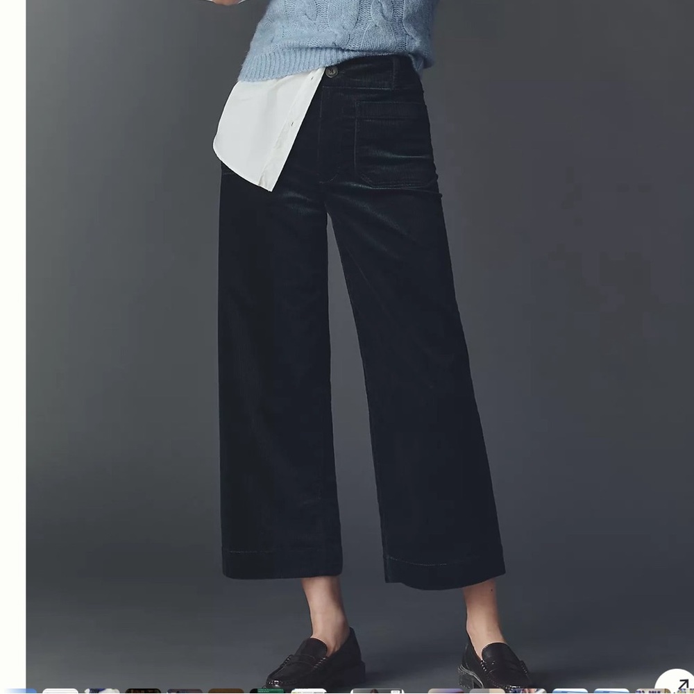 Anthropologie The Colette Bow Corduroy Crop Wide-Leg Forest Green Size 30 NWT